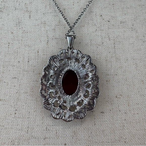 Gorgeous Marcasite Pendant with Ruby Gem Center Stone Beautiful Unique Piece - Picture 6 of 8